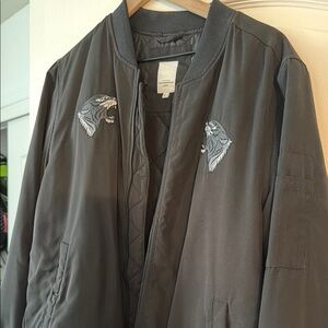 Lindbergh Men's Black Bomber Jacket with Embroidered Tigers